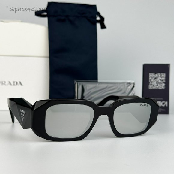 NEW Prada PR17WS 1AB2B0 Black Gray Mirrored Silver Square Unisex Sunglasses